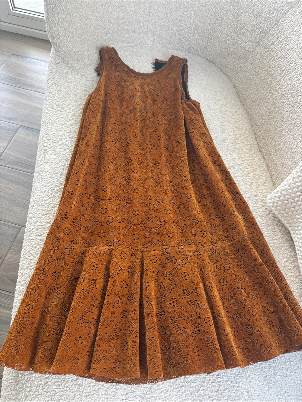 Anthropologie Burnt Orange Eyelet Sleeveless A-Line Dress